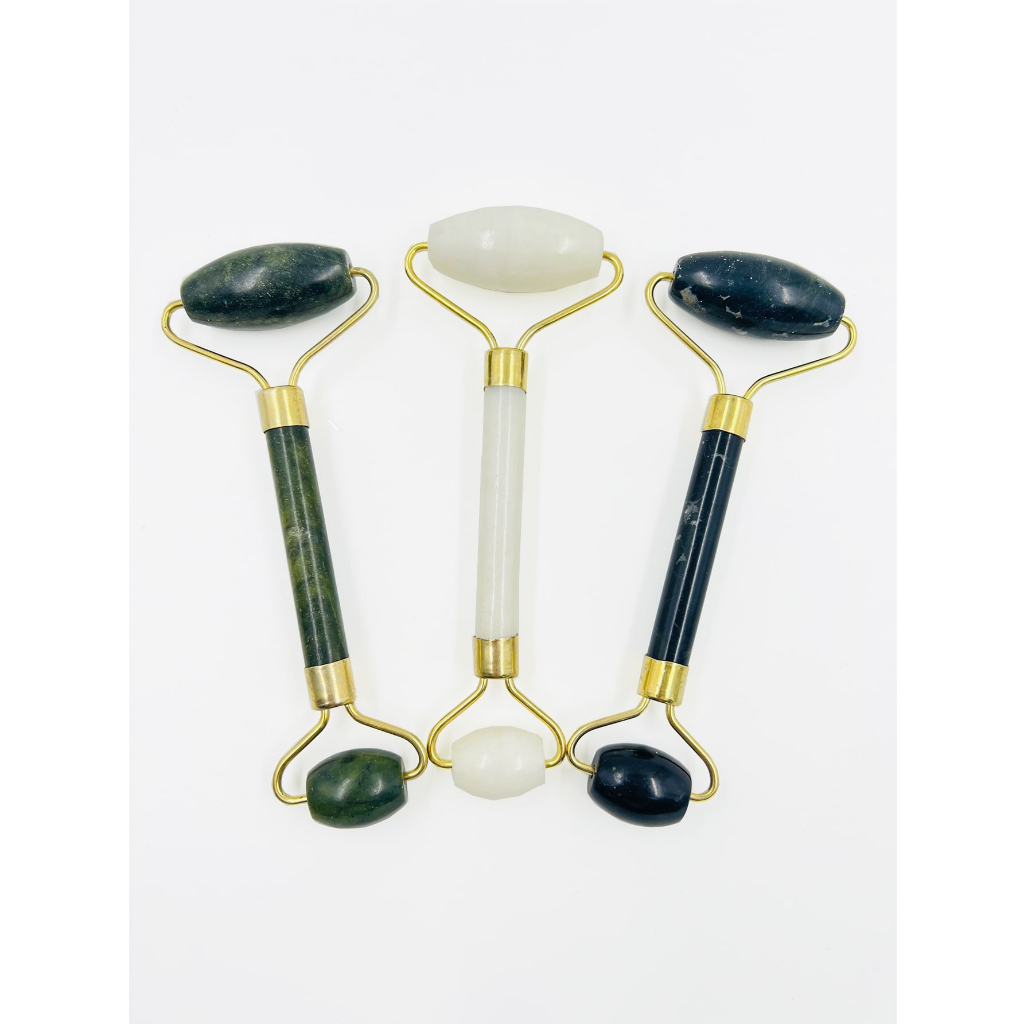 Rolo Pedra de Jade + Placa Gua Sha Massagem Facial Anti Ruga Rolinho Jade Lançamento