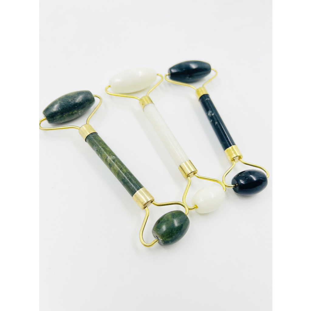 Rolo Pedra de Jade + Placa Gua Sha Massagem Facial Anti Ruga Rolinho Jade Lançamento