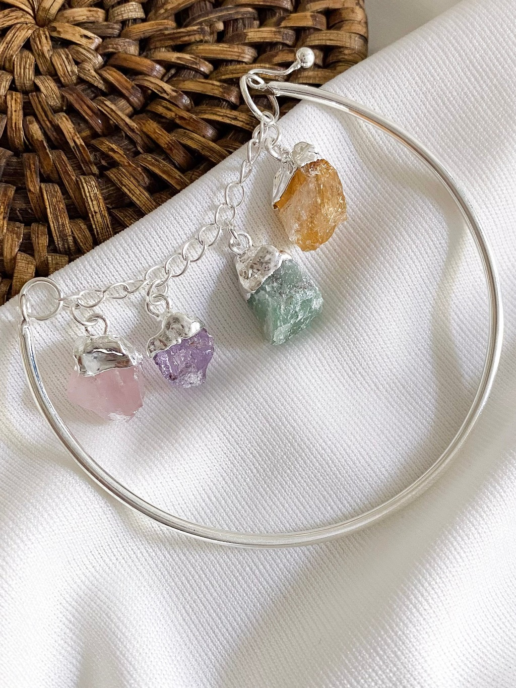 Bracelete 4 Elementos - Quartzo Verde, Ametista, Citrino e Quartzo Rosa - Cristais Naturais Feminino Folheado