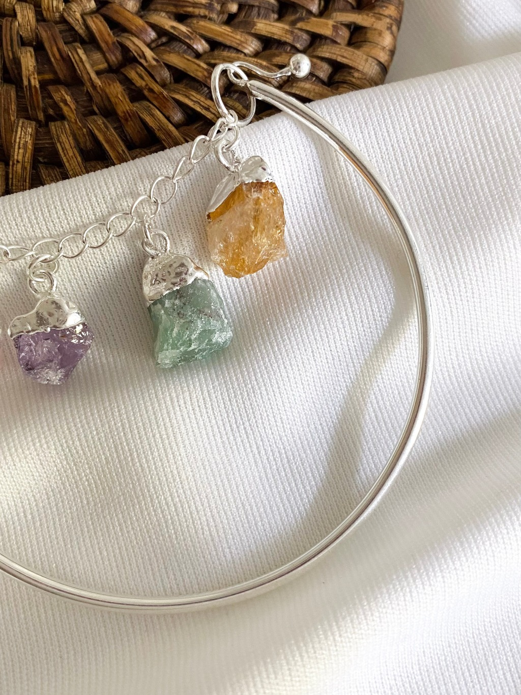 Bracelete 4 Elementos - Quartzo Verde, Ametista, Citrino e Quartzo Rosa - Cristais Naturais Feminino Folheado