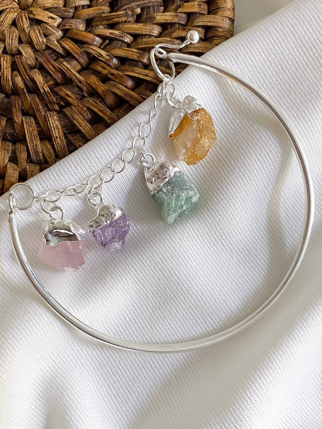Bracelete 4 Elementos - Quartzo Verde, Ametista, Citrino e Quartzo Rosa - Cristais Naturais Feminino Folheado