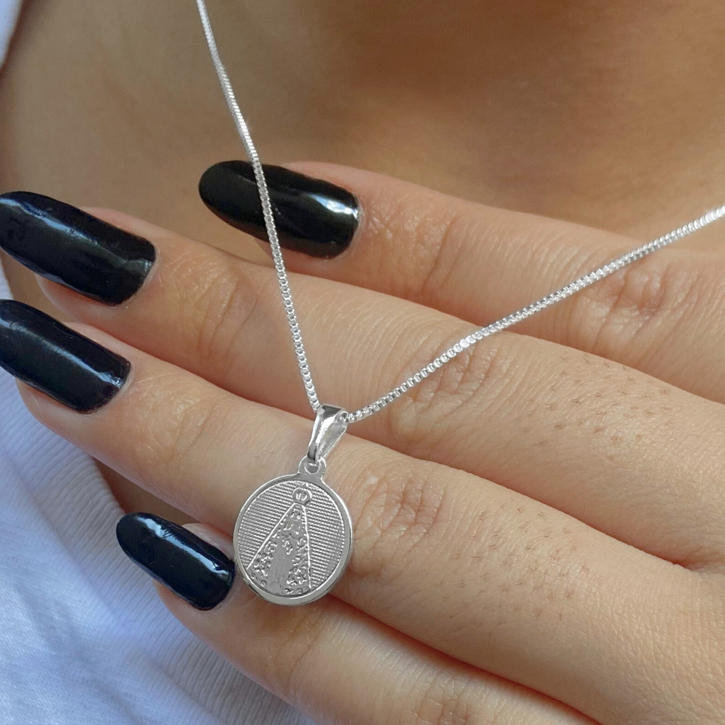 Colar Nossa Senhora Aparecida Prata 925 Corrente Feminino Veneziana Legítima Pingente Presente