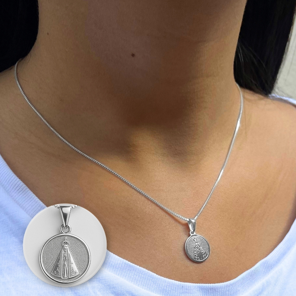 Colar Nossa Senhora Aparecida Prata 925 Corrente Feminino Veneziana Legítima Pingente Presente