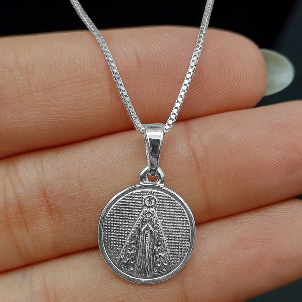 Colar Nossa Senhora Aparecida Prata 925 Corrente Feminino Veneziana Legítima Pingente Presente