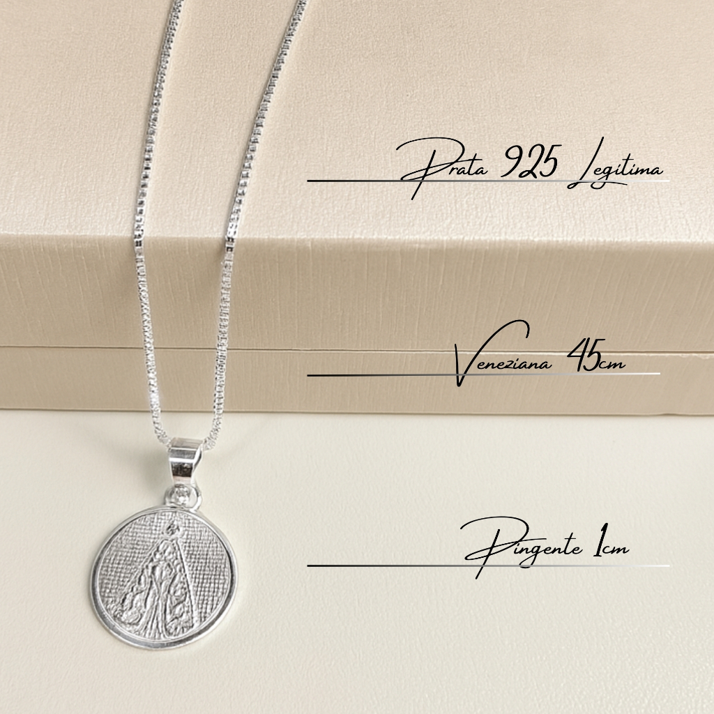 Colar Nossa Senhora Aparecida Prata 925 Corrente Feminino Veneziana Legítima Pingente Presente