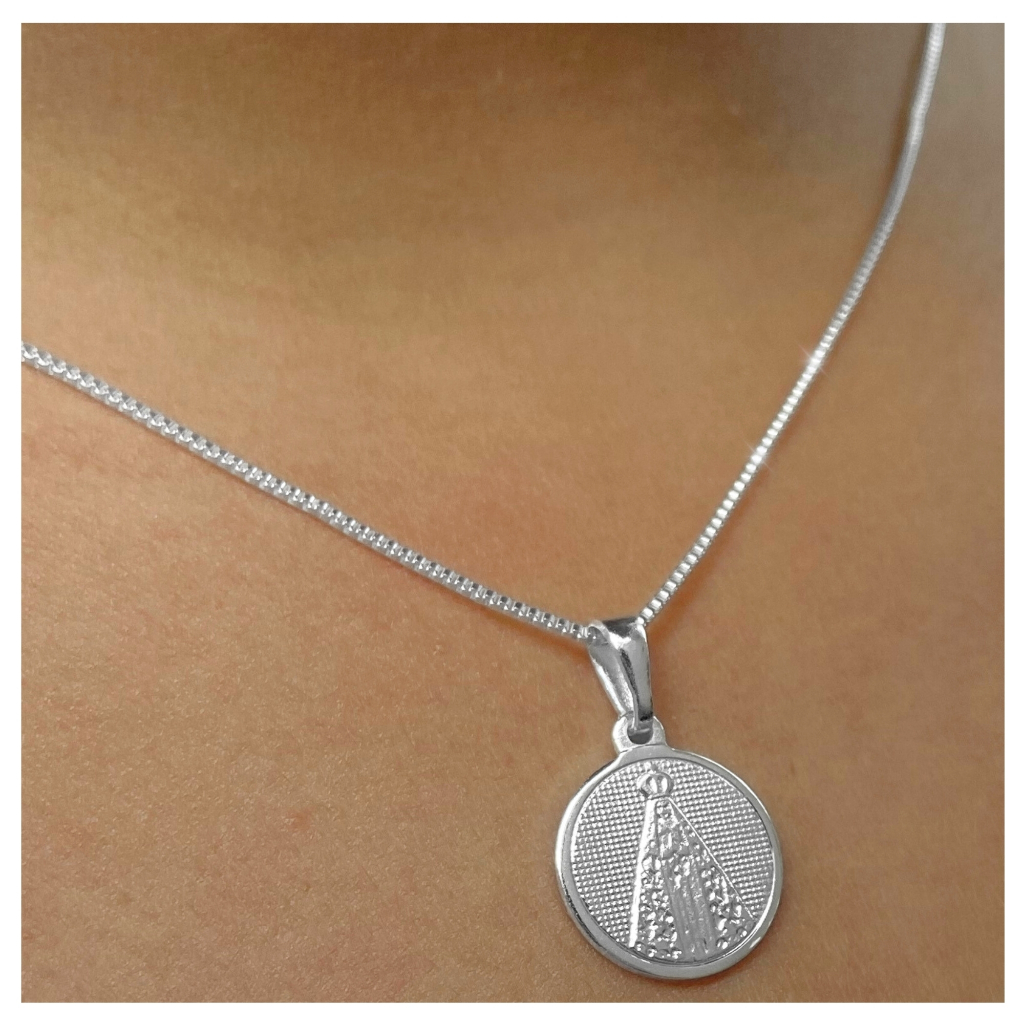 Colar Nossa Senhora Aparecida Prata 925 Corrente Feminino Veneziana Legítima Pingente Presente