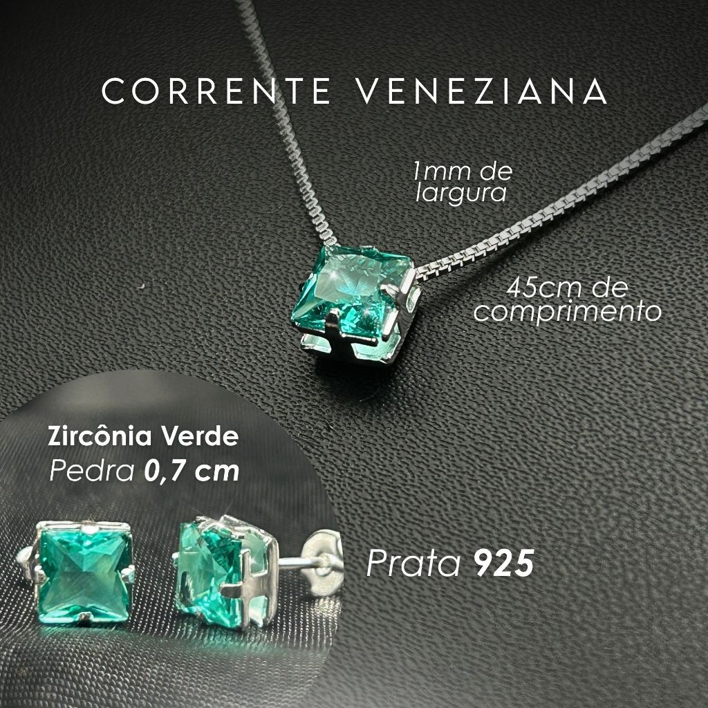 Colar Ponto de Luz Prata 925 Feminino Corrente Veneziana 45cm + Brincos Presente Zircônia Cristal